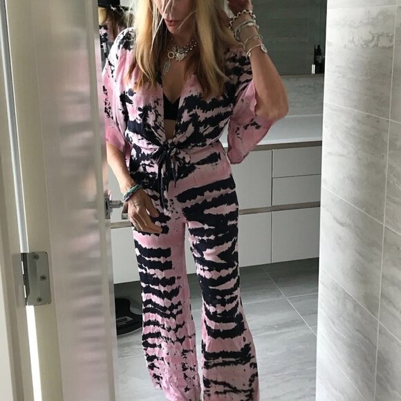 YFB Young Fabulous Broke jumpsuit pink/black tie dye Viscose/Rayon S - Picture 4 of 16